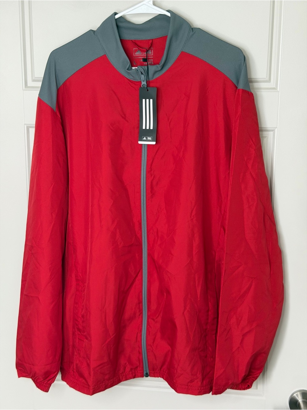 Adidas Men's Red Windbreaker Jacket with Gray Accents Large NWT